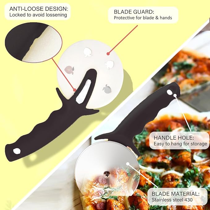 4" Pizza Cutter Wheel,Stainless Steel Large Pizza Cutter with Cover, Super Sharp Pizza Slicer-Dishwasher Available,Smooth Rotating Large Pizza Wheel Cutter Safe with Healthy Material (Black, 4 inch)
