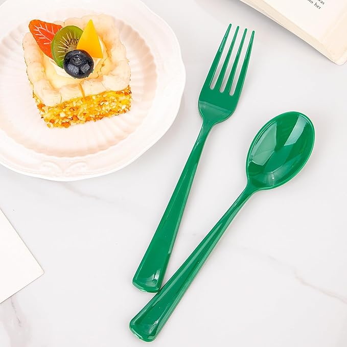 WDF 160 Pcs Green Plastic Silverware - Heavy Duty Silverware Includes 80Forks, 40Spoons, 40Knives, Green Plastic Utensils Perfect for Party/Wedding/Birthday/Daily Using/Easter