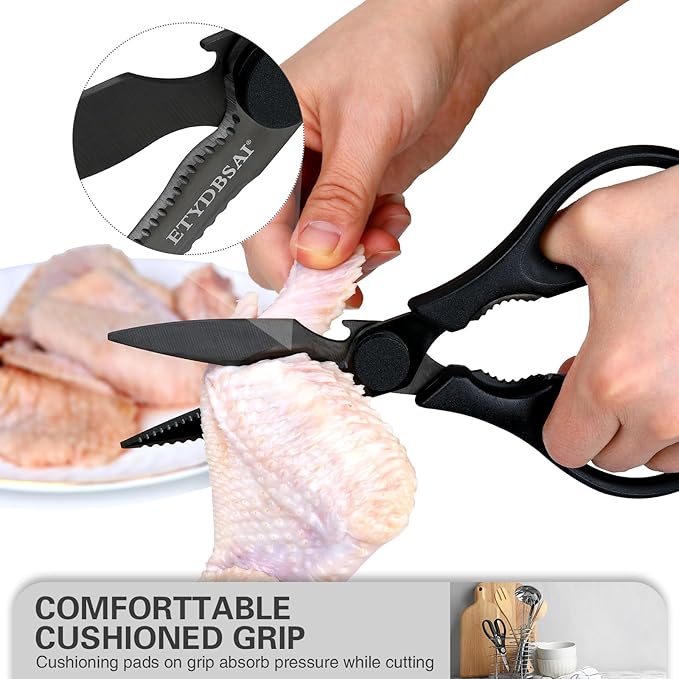 Kitchen Scissors All Purpose for Food, Heavy Duty Kitchen Shears that Come Apart, Sharp Stainless Steel Poultry Shears, Cooking Meat Scissors with Good Grips,Titanium Plated Black
