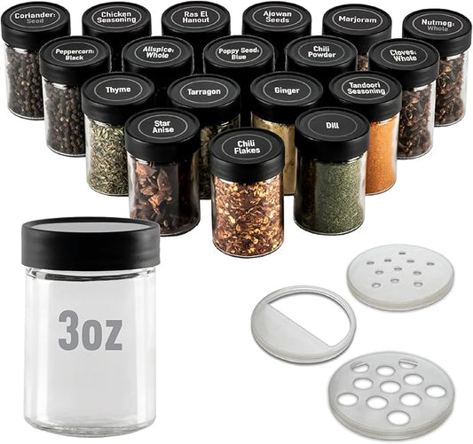 AllSpice 3” Glass Spice Jars 3 fluid ounces- 18 pack