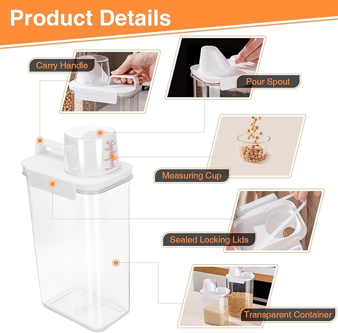 6 Pcs Rice Airtight Storage Container, Rice Container with Measuring Cup & Pour Spout, BPA Free Clear Plastic Kitchen and Pantry Organization Bin for Grain, Flour, Sugar, Oatmeal, Dry Pet Food