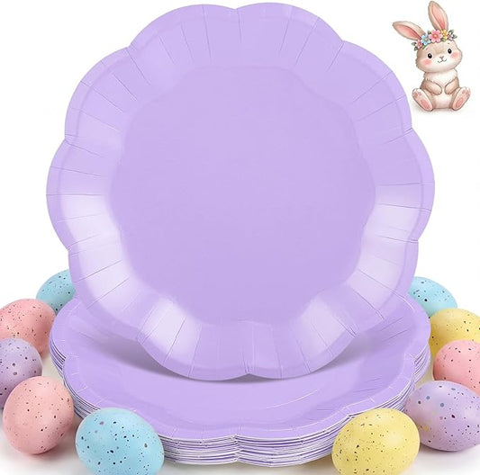 30 Pcs Light Purple Paper Plates, 9 Inch Scalloped Lavender Plates Cute Easter Plate Disposable Party Plate for Wedding, Birthday, Baby Shower