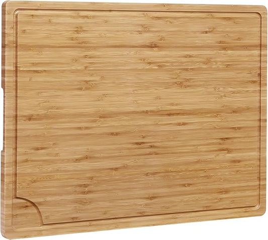 GarveeHome 24 in Extra Large Bamboo Cutting Board for Kitchen, Heavy Duty Wood Kitchen Stovetop Cover Chopping Board with Side Handles and Juice Groove, 100% Organic Bamboo