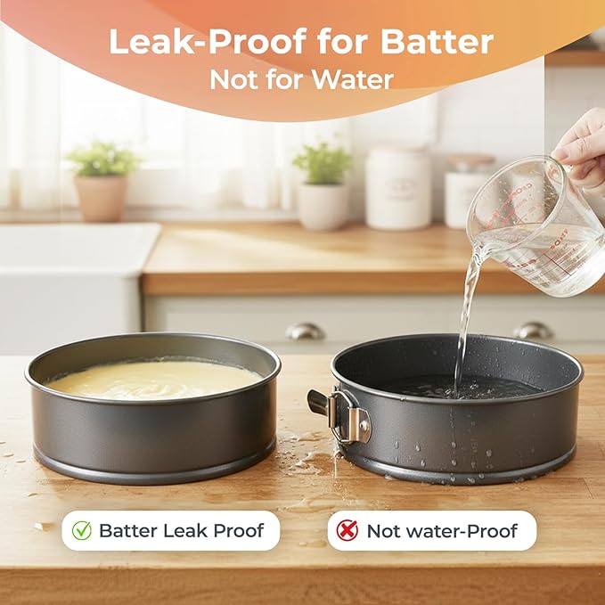 RFAQK Springform Pan Set of 3 - Non-Stick Leakproof Round Cake Pans (6", 8", 10") with 90 Pcs Parchment Paper Liners and Bonus Ebook - Perfect for Cheesecakes, Baking, and More!