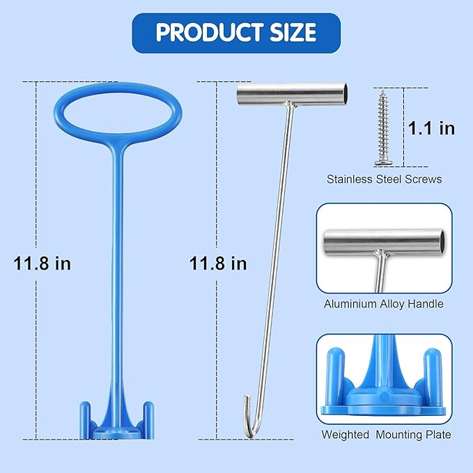 Dreyoo Pool Skimmer Basket Handle, Universal Skimmer Basket Hook Tool with Handle for Inground Above Pool Debris Removal, Keeps Hands Clean and Safe(3 Pieces)