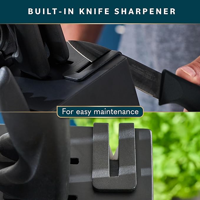 Home Hero Kitchen Knife Set - 15 PCS Black Knife Set with Block and Sharpener - Stainless Steel Knife Set - Ergonomic Handles - Includes Steak Knives Set of 6 - Knife Block Set for Kitchen