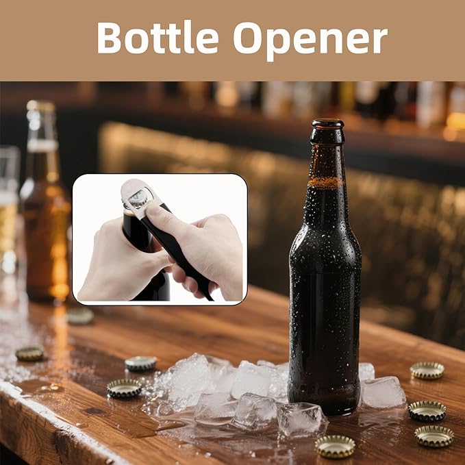 2 Pack Adjustable Jar Opener for Weak Hands, Stainless Steel Can Opener & Beer Bottle Opener, jar openers for seniors, Easy Grip Lid Remover for Jars, Cans, Bottles (2 Pack Silver and Black)