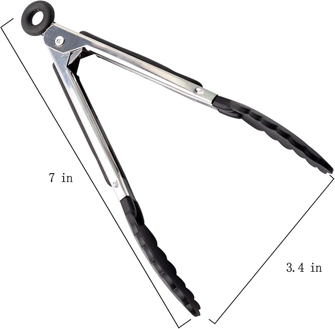 7 Pack Kitchen Tongs Set 7-Inch Color Mini Small Food Tongs with Stainless Steel Silicon Handles and Nylon Tips Heat Resistant Tongs for Cooking, Serving, BBQ, Grilling, Salad and More
