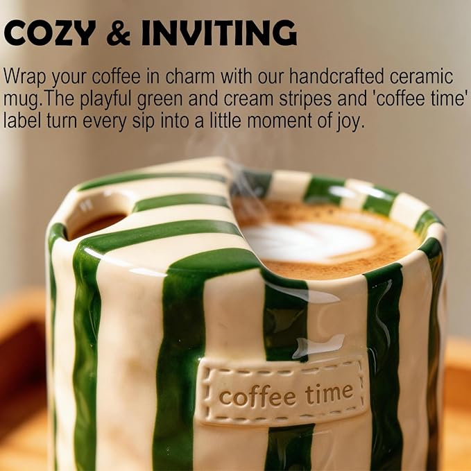 Coffee Mug Espresso Cup 10 OZ Novelty Ceramic Coffee Mugs Porcelain Coffee Cup Hand-Painted Striped Art Multiple Use for Kitchen Dining Travel Gift for Coffee Lovers Microwave & Dishwasher Safe