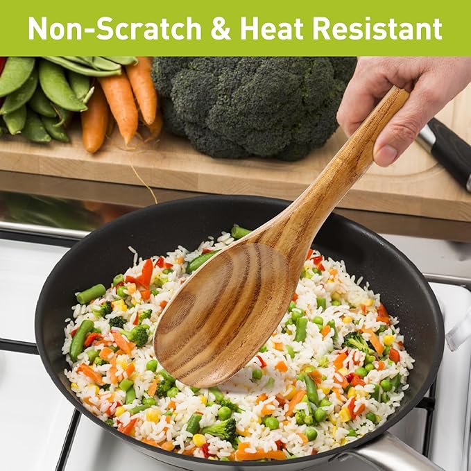 3 Piece Wooden Spoons for Cooking Spoon Set Wood Cooking Utensils Serving Spoon Kitchen Spatula Large Mixing Spoon Long Baking Ladle Bamboo Stirring Non Toxic Spoons Ladles Kitchen Tools Utensil