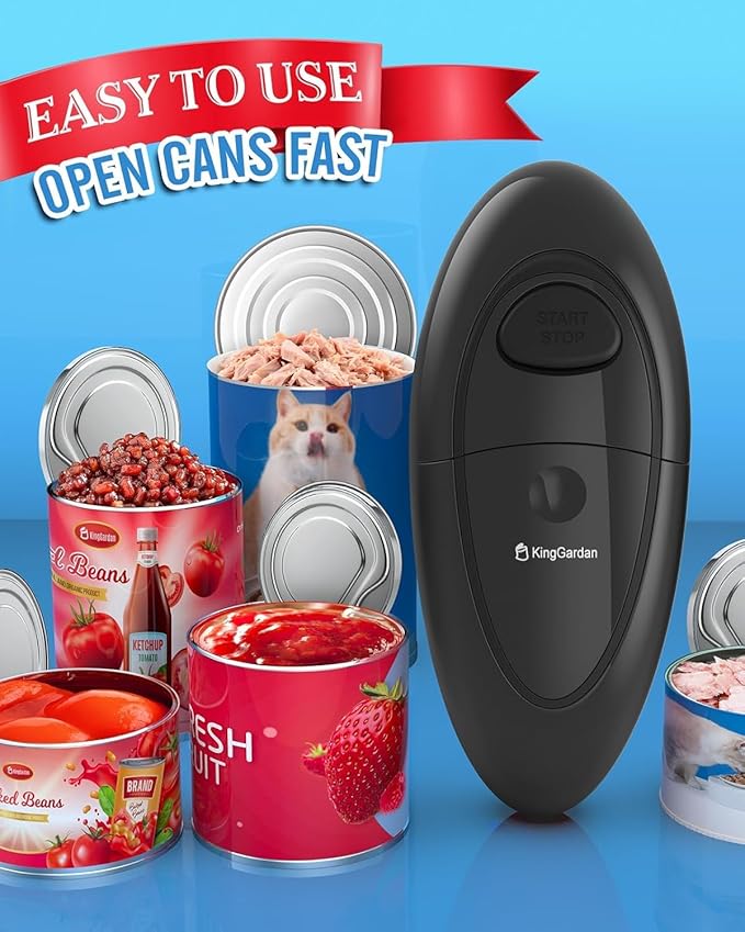 Auto Electric Can Opener, Fast & Efficient Automatic Hands-Free Can Opener, Easy to Use, Compact & Portable, Smooth Edge, Battery Operated, Easy Open for Arthritis & Seniors, Fits All Can Sizes -Black