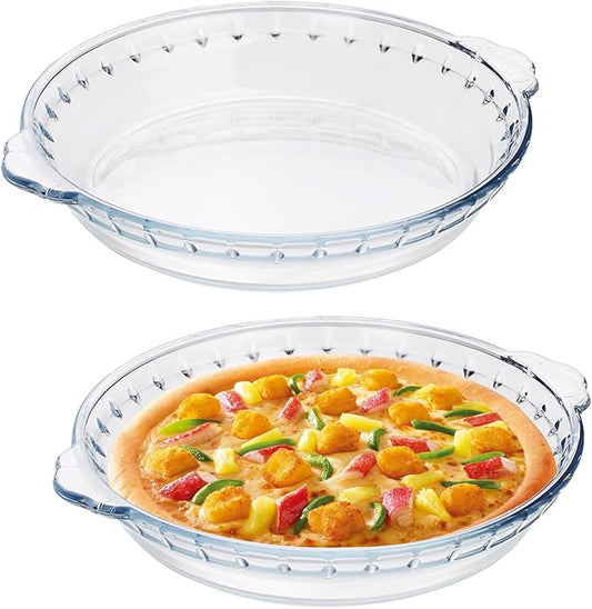 Glass Pie Plate 7" Pie Pans Pie Baking Dishes with Handles for Serving and Baking Glass Pie Dish for Snacks, Salads, Desserts (2)