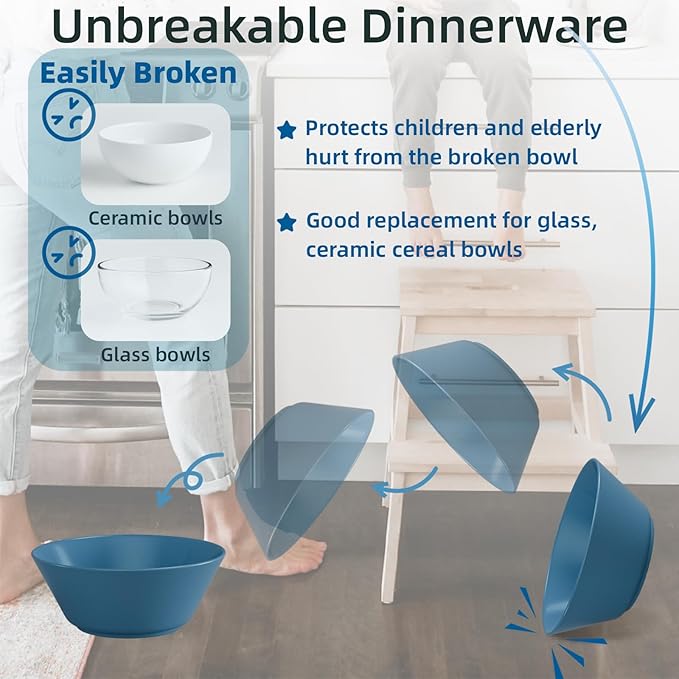 32 Ounce Cereal Bowls, Unbreakable Wheat Straw Fiber Bowl, Lightweight Kitchen Bowls Microwave & Dishwasher Safe BPA Free Bowls, E-Co Friendly Bowls Set for Cereal, Salad,Oatmeal, Soup,Snacks -6 Color