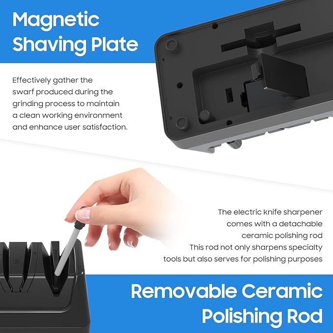 5-in-1 Electric Knife Sharpener for Kitchen Knives, with 100% Diamond Abrasives, 3 Adjustable Speeds, Quickly Sharpening for Straight/Serrated/Kitchen Knives, Scissors