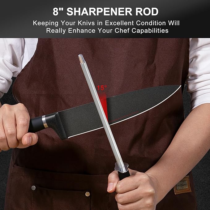 Knife Set with Block and Sharpener,15 Pcs Kitchen Knife Sets with Block,High Carbon Stainless Steel Japanese Knife Set,Matte Blade