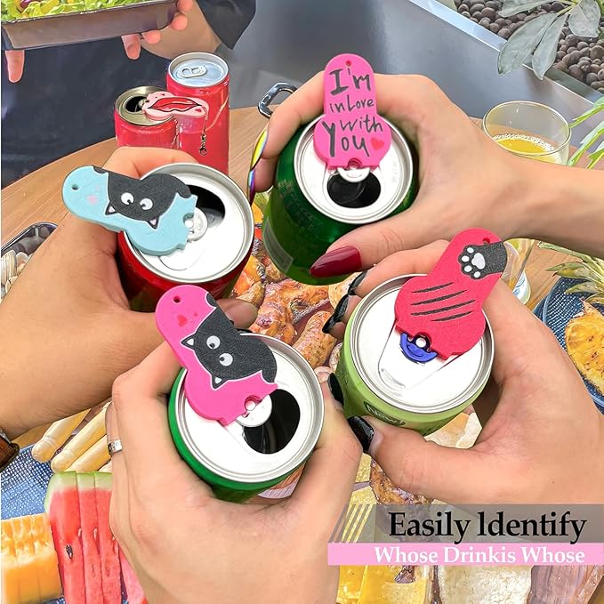 Soda Can Tab Opener Mini Soda Can Cover Easy Tab Opener and Drink Protector Cute Beverage Barricade Soda Protector for Beer,Coke,Aluminum Cans at Party,BBQ, Beach(Cat Paw Red)