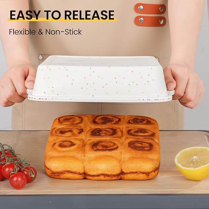 Vinino 8 x 8 Inch Silicone Square Brownie Cake Pan with Metal Reinforced Frame, Nonstick Silicone Brownie Pans BPA Free Suitable for Making Cakes, Brownies, Bread