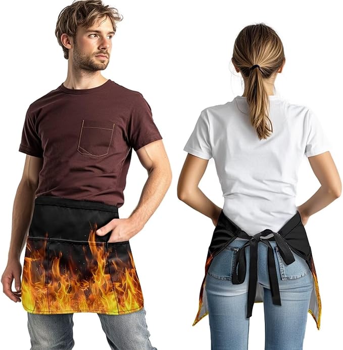 Server Waitress Waist Apron with 3 Pockets, Short Aprons for Servers,Waiter Apron For Waiter Accessories
