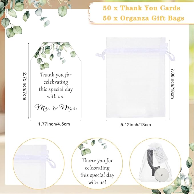 50 Set Wedding Party Favor for Guests Include a Slice of Love Stainless Steel Pizza Cutter Thank You Cards and Organza Gift Bags Pizza Cutter Wheels for Bridal Shower Return Gifts