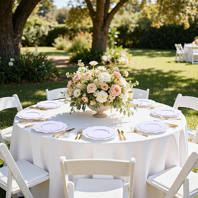 COLOSUS 60PCS White Plastic Plates for 30 guests-Fancy Plastic Beaded Plates,Plastic Plates for Party, Elegant White plates,Include 30 PCS 10.5" Dinner plates & 30PCS 8.25" Dessert plates for easter