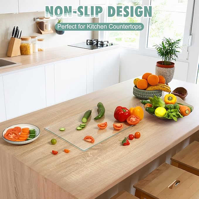 Tempered Glass Cutting Board for Kitchen Counter, FAAYUCK Glass Cutting Board with Non-Slip Feet, Heat Resistant, Non-Slip, Scratch Resistant, Shatter Resistant (16x20inch)