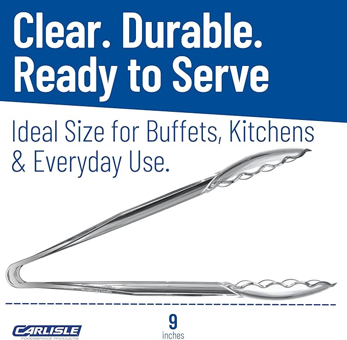 Carlisle FoodService Products 410907 Carly Salad Tong, 9" Utility Tong, Clear, 12 Pack