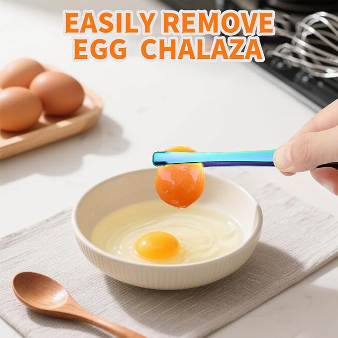 3 Pcs Egg Chalaza Remover Tool, 3 Color 5.98 Inch Stainless Steel Toothed Egg Shell Fragment Membrane Cracker Separator, Multipurpose Kitchen Gadget for Perfectly Clean and Intact Eggs Chefs Bakers