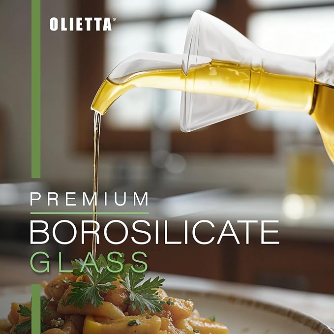Olietta Olive Oil Dispenser Bottle Borosilicate Glass - Non Drip Oil Dispenser for Kitchen, Leak Proof Vinegar Drizzler Cruet, Easy Clean, 17 Ounces, Modern