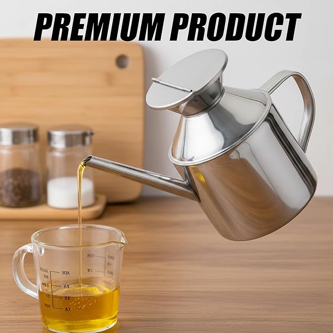 Stainless Steel Oil Dispenser Bottle Versatile Syrup and Soy Sauce Dispenser with Ergonomic Handle, Leak-Proof for Kitchen & Restaurant Use, Easy to Clean