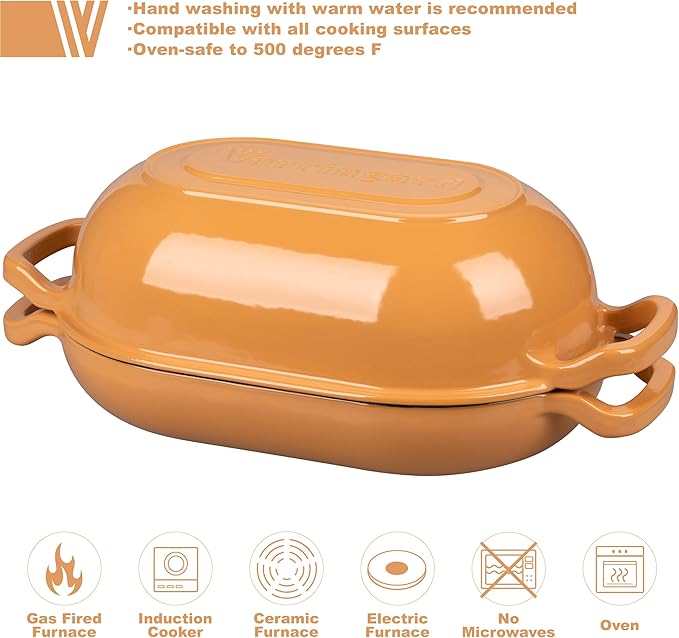 Enameled Cast Iron Sourdough Bread Oven, Dutch Oven, Loaf Cast Iron Bread Pan for Homemade Bread Baking, Meatloaf Pan with Lid, 5QT, Yellow