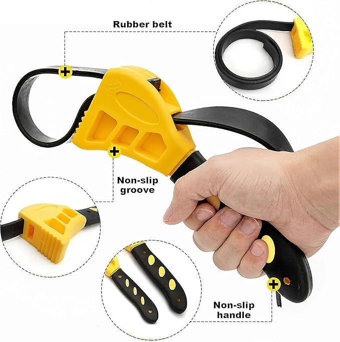 2-Pack Adjustable Rubber Strap Wrench Set – 25.20" & 20.48" Heavy-Duty Strap Wrench for Oil Filter, Jar Opener, Water Filter, Plumbing, Sink, Faucet – Non-Slip Multipurpose Wrench Tool