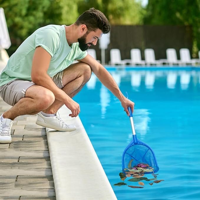 Swimming Pool Skimmer Net 26.8 inches, Leaf Rake Net with Fine Aluminum Pole for Fast Cleaning Ponds, Hot Tub, and Spas, Pool Cleaner Supplies and Accessories