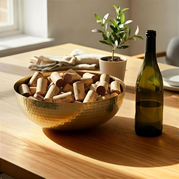 Creative Co-Op Round Hammered Metal Bowl, Gold Finish, 14"