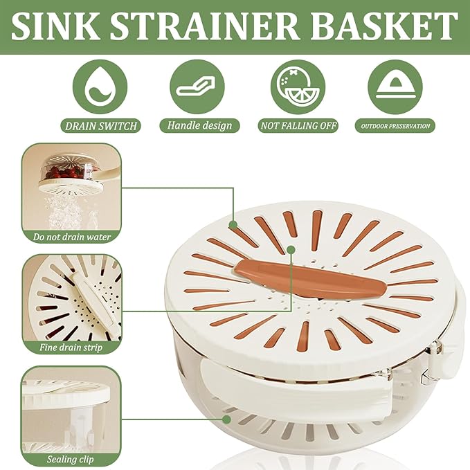 2 Pcs Fruit Vegetable Washing Bowl with Strainer,2.85QT+1QT Multipurpose Drain Basket with Lid & Foldable Handle,Fruit Strainer Container for Kitchen,Fridge,Picnics,Apartment