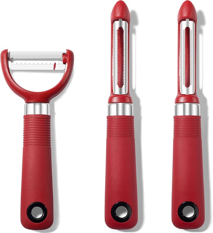 Rainspire 3-Piece Peeler Set, Premium Swivel Vegetable Peeler, Kitchen Gadgets Apple Peeler Potato Peeler Veggie Peeler Fruit Peeler, Dishwasher Safe Kitchen Accessories (Red)