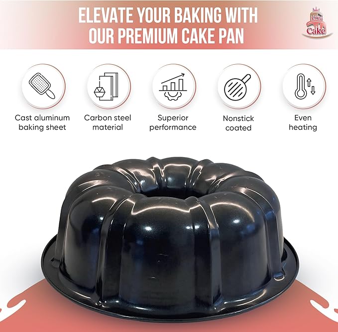 10 inch Buntz Cake Pan Non stick with 12in Cake Carrier for Easy Transportation - Premium Fluted Cake Pans For Oven, Cake Mold, Moldes para Gelatinas
