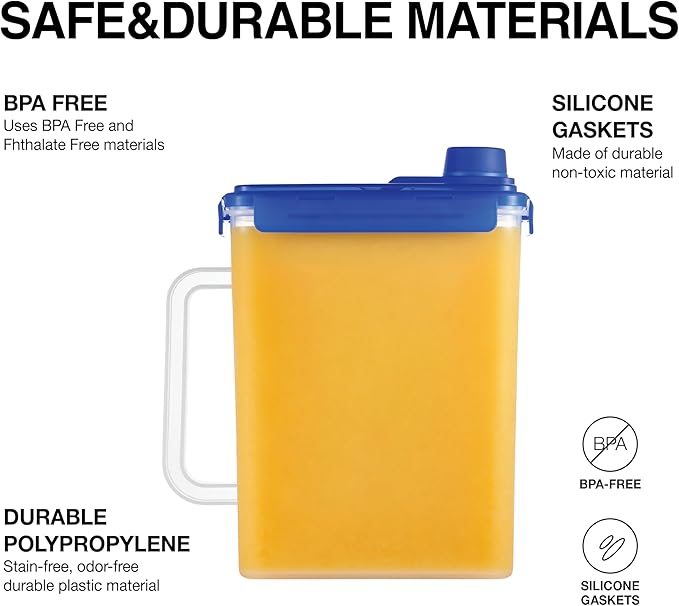LocknLock Aqua Fridge Door Water Jug with Handle BPA Free Plastic Pitcher with Screw Top Lid Perfect for Making Teas and Juices, 1 Gallon, Blue