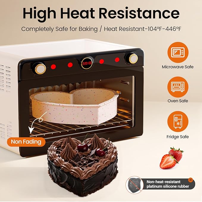 SJ 3P Silicone Heart Shaped Cake Pans, 6 Inch 8 Inch 10 Inch Nonstick Cake Pan, BPA Free Silicone Heart Cake Baking Mold for Oven Dishwasher Safe-Creamdot