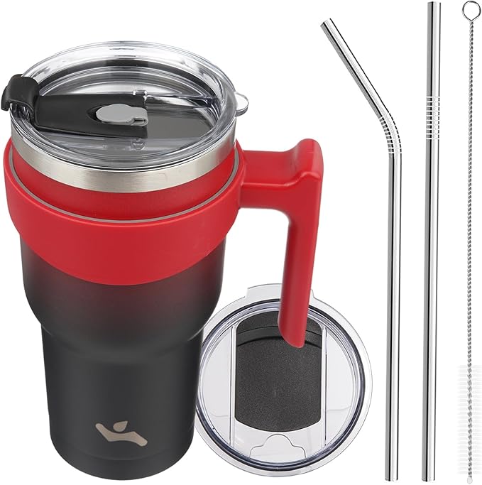 30 oz Tumbler with Handle and 2 Straw 2 Lid, Insulated Water Bottle Stainless Steel Vacuum Cup Reusable Travel Mug,Mystic Moon