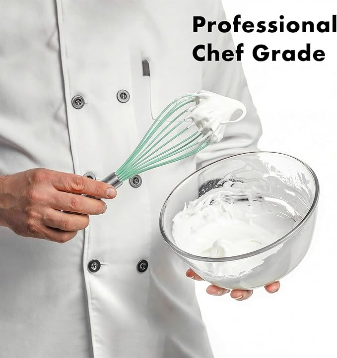 10-Inch Teal Silicone Whisk, Heat Resistant 480°F Kitchen Whisk with Stainless Steel Ergonomic Handle, Non-Scratch for Nonstick Cookware, Dishwasher Safe, Perfect for Blending, Cooking & Beating