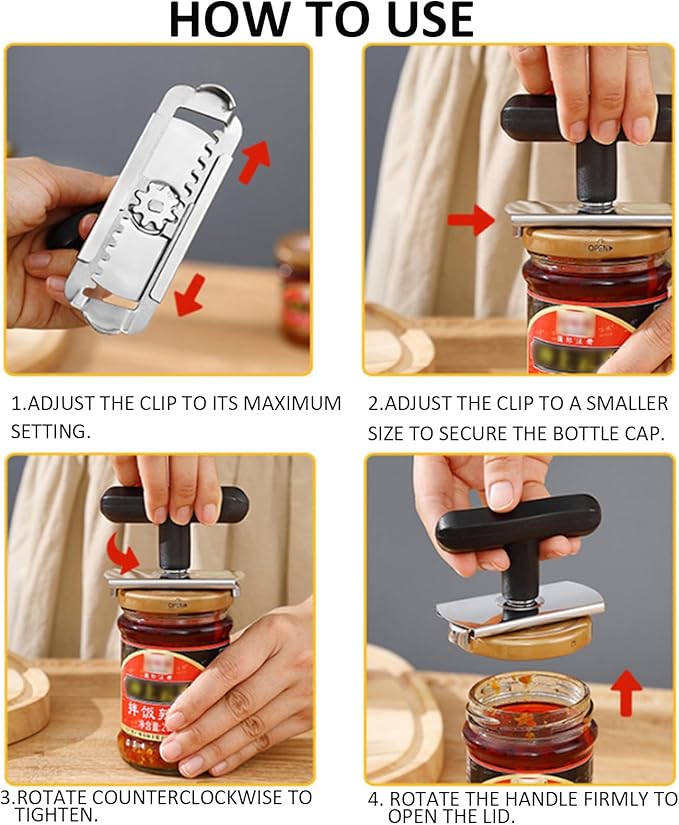 Jar Opener, Cap Crack Opener - Jar Opener for Weak Hands, Adjustable Multifunctional Jar Lid Opener - Easy to Grip and Open for Stuck Jars, Bottles & Lids (Wooden)