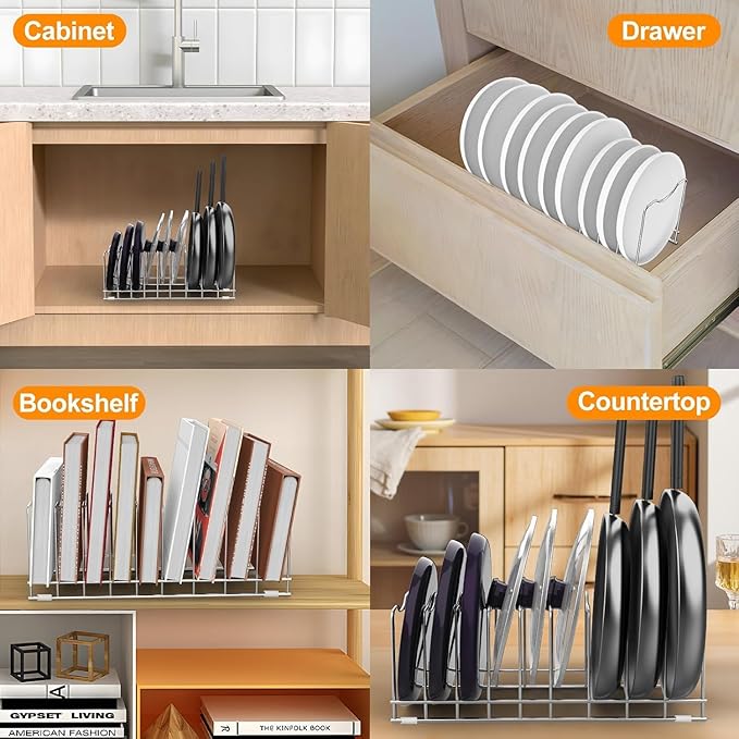 FLSEPAMB Lid Organizer Pot Lid Organizer Holder Suitable for Bakeware Dish Plate, Cutting Boards, Pots & Pans, Serving Trays, Reusable Containers for Kitchen Countertop (1 Pack)