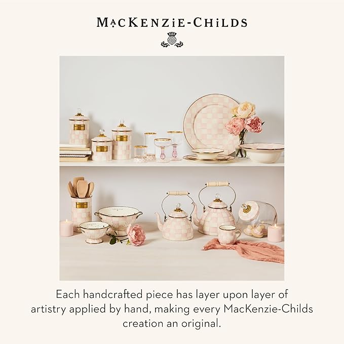 MACKENZIE-CHILDS Ladle, Kitchen Ladle Spoon for Cooking, Pink-and-White Rosy Check