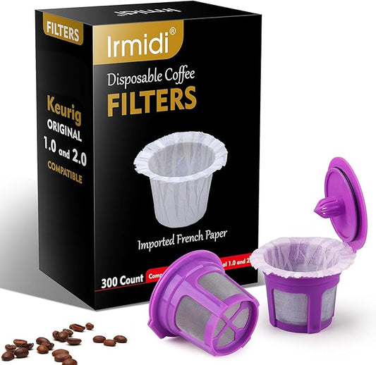 300 Count Disposable Paper Filter with 2 Pack Reusable K Cups Coffee Pods,Compatible with Keurig 2.0 and 1.0 Coffee Maker