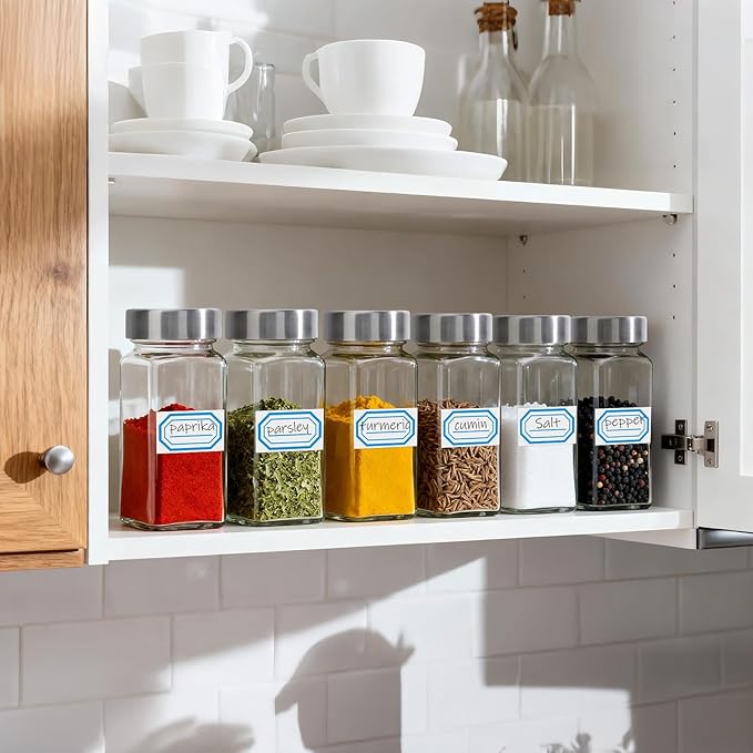 Segarty 4oz Glass Spices Jars with Stainless Steel Shaker Lids, 2 Pack 120ml Spice Containers, Square Empty Seasoning Organizers for Spices Storage, Small Salt and Pepper Shakers, 7 Stickers, 1 Brush