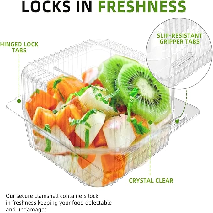 400 Count Clear Plastic Hinged Take Out Containers Clamshell Takeout Tray Food Clamshell Containers Outside Diameter for Dessert, Snacksetc, Cakes Slice, Cookies, Salads