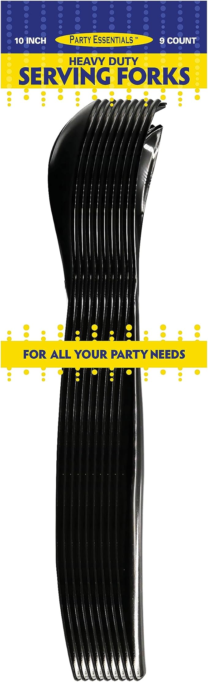 Party Essentials Disposable Heavy Duty Plastic Serving Utensils for Buffets Events Parties, 9-Count 10" Forks, Black