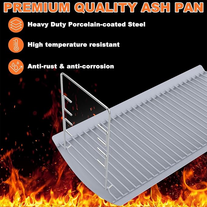 LS'BABQ 27 Inch Charcoal Ash Pan Replacement for Chargriller 1224, 1324, 2121, 2222, 2727, 2828, 2929, Charbroil 17302056 Charcoal Grills, Charcoal Tray Grates with 2pcs Fire Grate Hangers