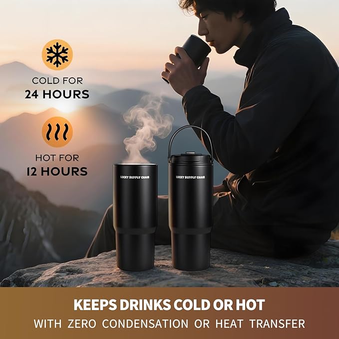Water Bottle 24 Oz/Stainless Steel Tumbler with Straw - Vacuum Insulated Water Bottle for Home, Office or Car Reusable Cup With straw，Cold for 12 Hrs or Iced for 24 Hrs(Black)