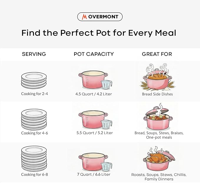 Overmont Enameled Cast Iron Dutch Oven - 5.5QT Pot with Wide Handles Lid Cookbook & Cotton Potholders - Heavy-Duty Pre-Seasoned Cookware Oven Safe to 500°F for Braising, Stews, Roasting, Bread Baking